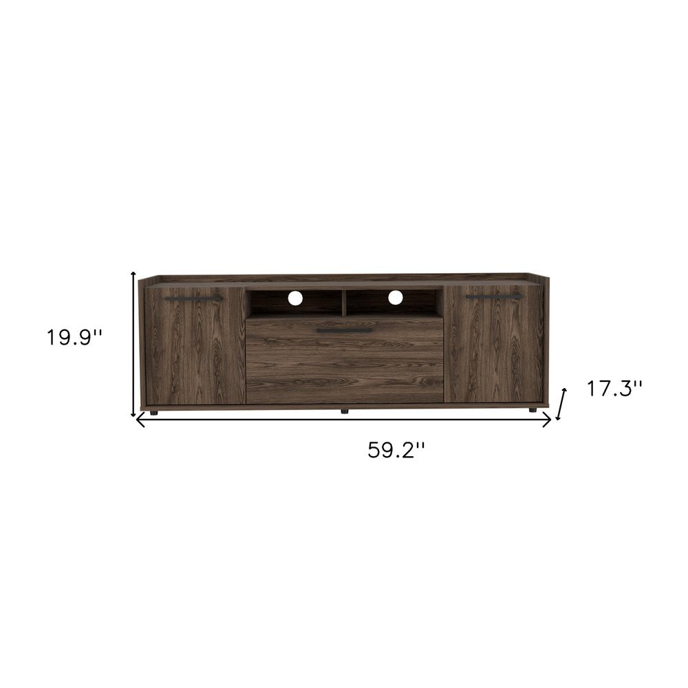 59" Brown Wood Enclosed and Open Storage TV Stand