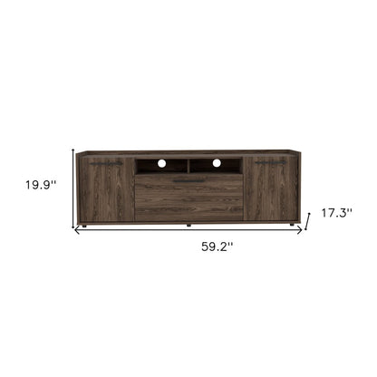 59" Brown Wood Enclosed and Open Storage TV Stand
