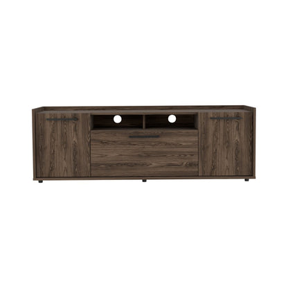 59" Brown Wood Enclosed and Open Storage TV Stand