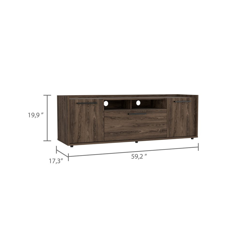 59" Brown Wood Enclosed and Open Storage TV Stand