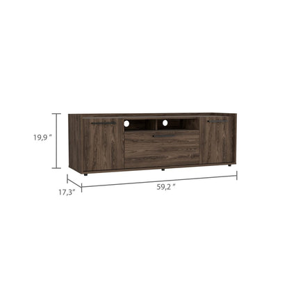59" Brown Wood Enclosed and Open Storage TV Stand