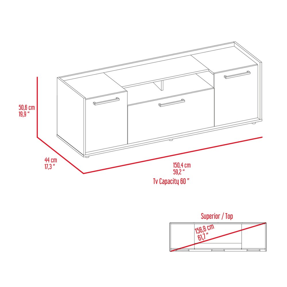 59" Brown Wood Enclosed and Open Storage TV Stand