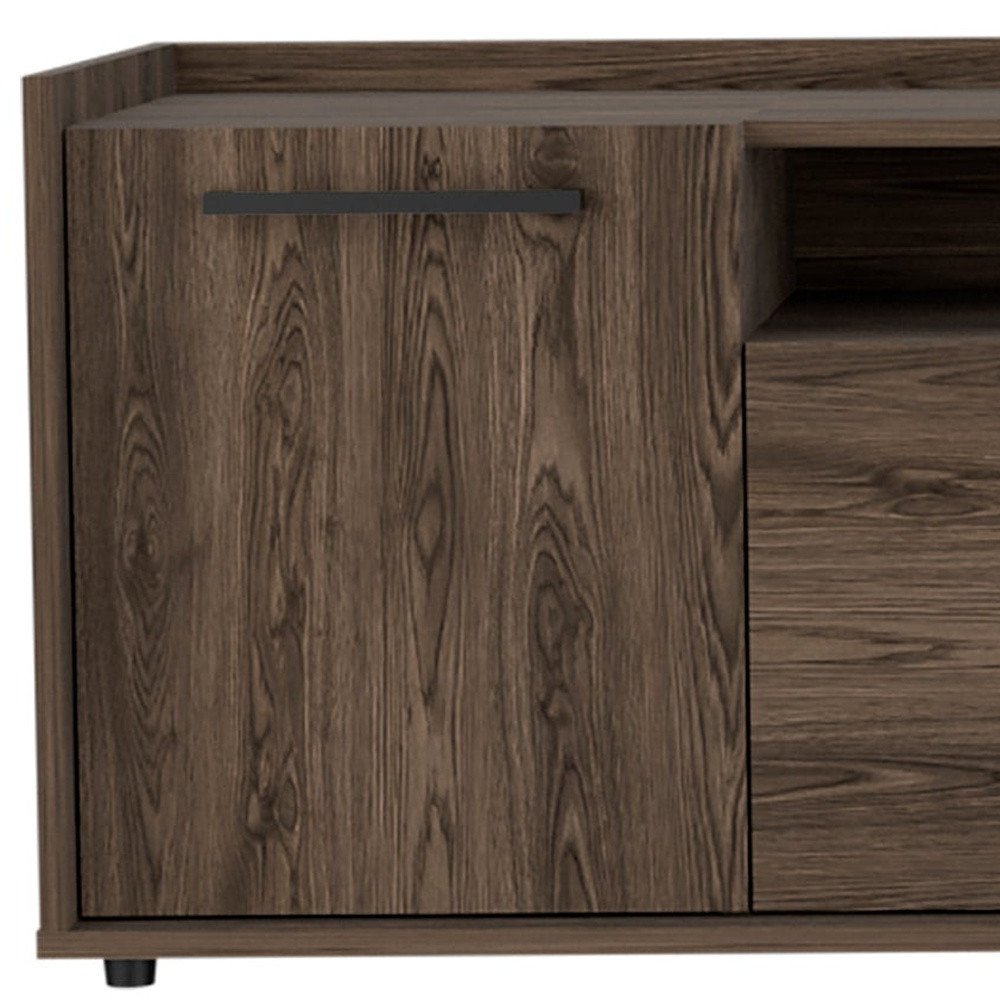 59" Brown Wood Enclosed and Open Storage TV Stand