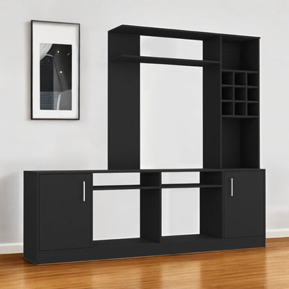 78" Black Wood Enclosed and Open Storage Entertainment Center with Bookcase