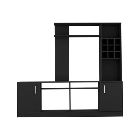 78" Black Wood Enclosed and Open Storage Entertainment Center with Bookcase