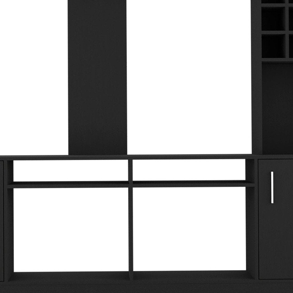 78" Black Wood Enclosed and Open Storage Entertainment Center with Bookcase