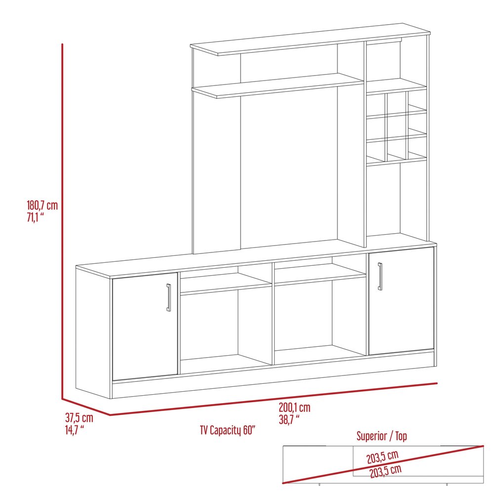 78" Black Wood Enclosed and Open Storage Entertainment Center with Bookcase