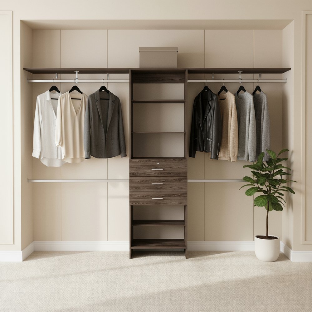 118" Dark Brown Wood Closet System