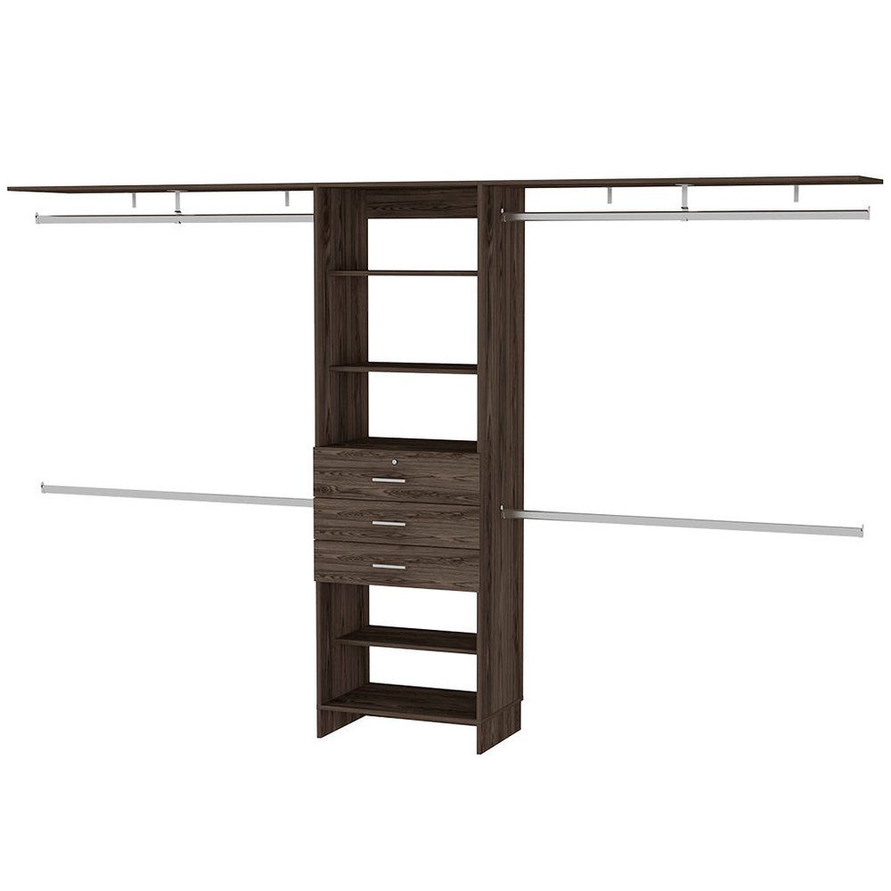 118" Dark Brown Wood Closet System