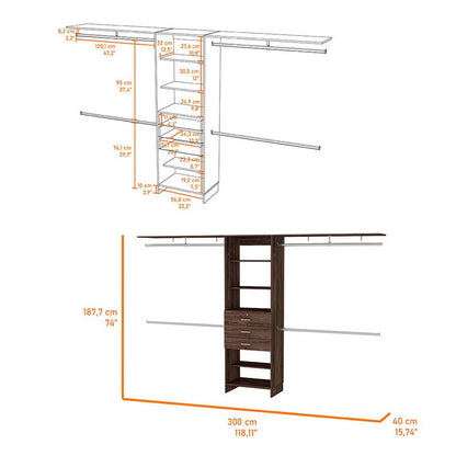 118" Dark Brown Wood Closet System