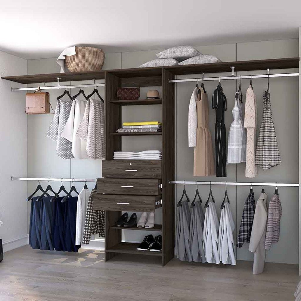 118" Dark Brown Wood Closet System