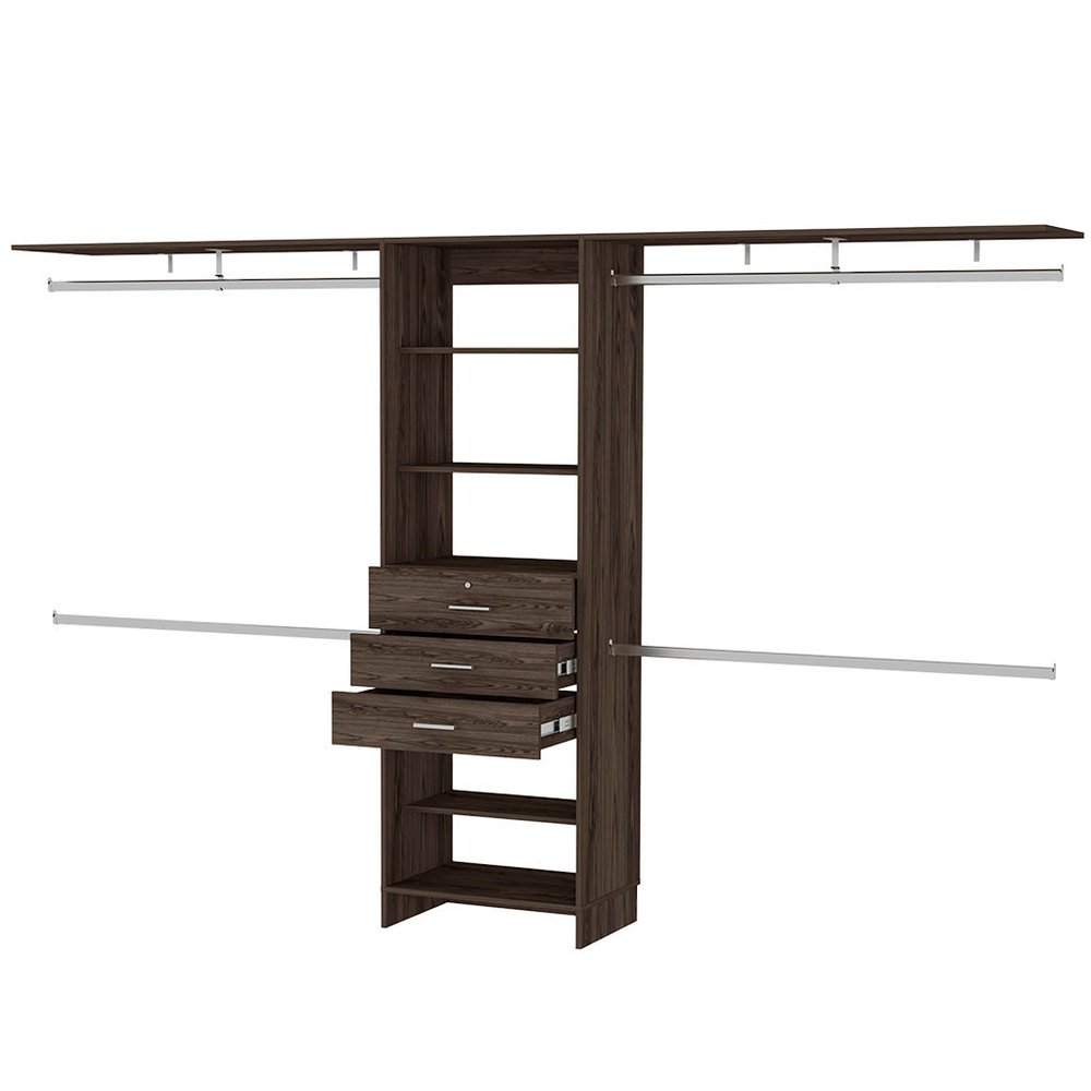 118" Dark Brown Wood Closet System