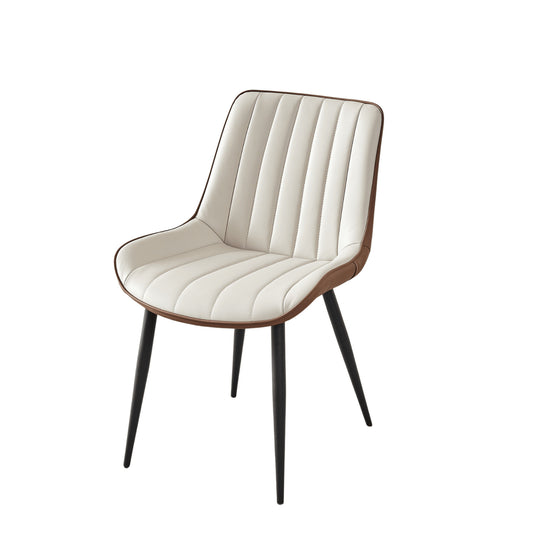 Set of Two Beige and Black Upholstered Fabric Dining Side Chairs
