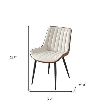 Set of Two Beige and Black Upholstered Fabric Dining Side Chairs