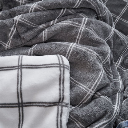 50" X 60" Gray and White Velvet Quilted Plaid Plush Throw Blanket