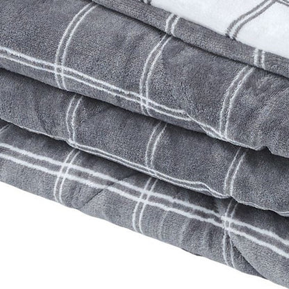 50" X 60" Gray and White Velvet Quilted Plaid Plush Throw Blanket