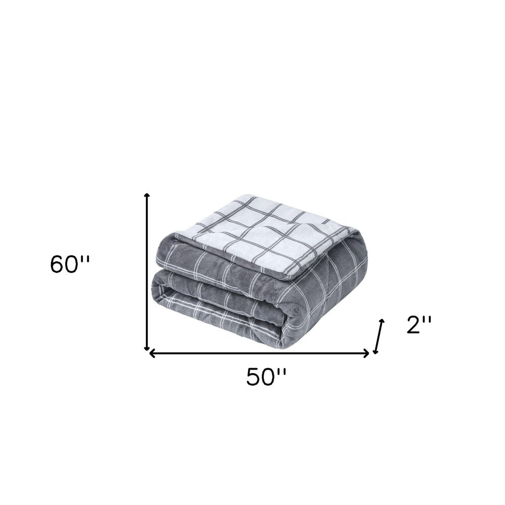 50" X 60" Gray and White Velvet Quilted Plaid Plush Throw Blanket