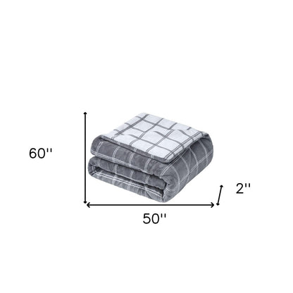 50" X 60" Gray and White Velvet Quilted Plaid Plush Throw Blanket