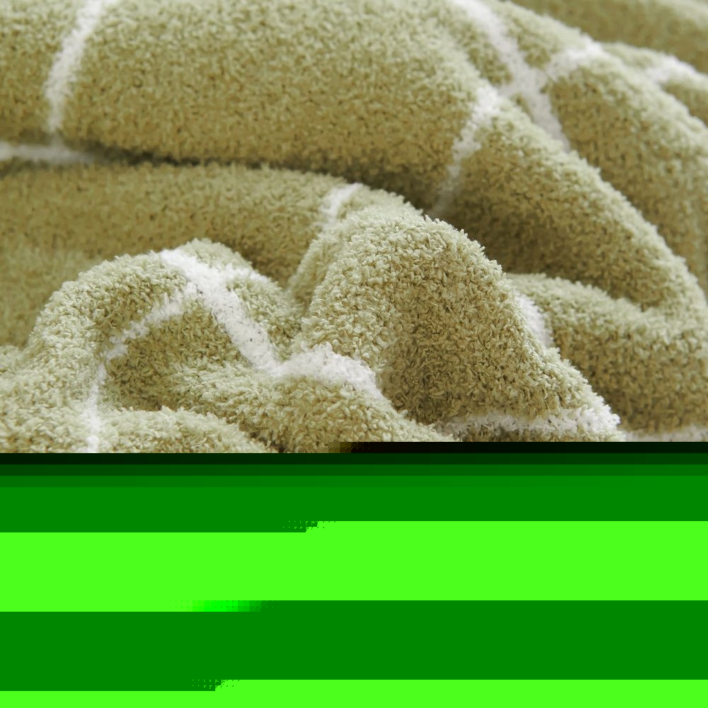 50" X 60" Green and White Fleece Knitted Geometric Plush Throw Blanket
