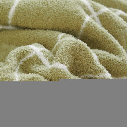 50" X 60" Green and White Fleece Knitted Geometric Plush Throw Blanket