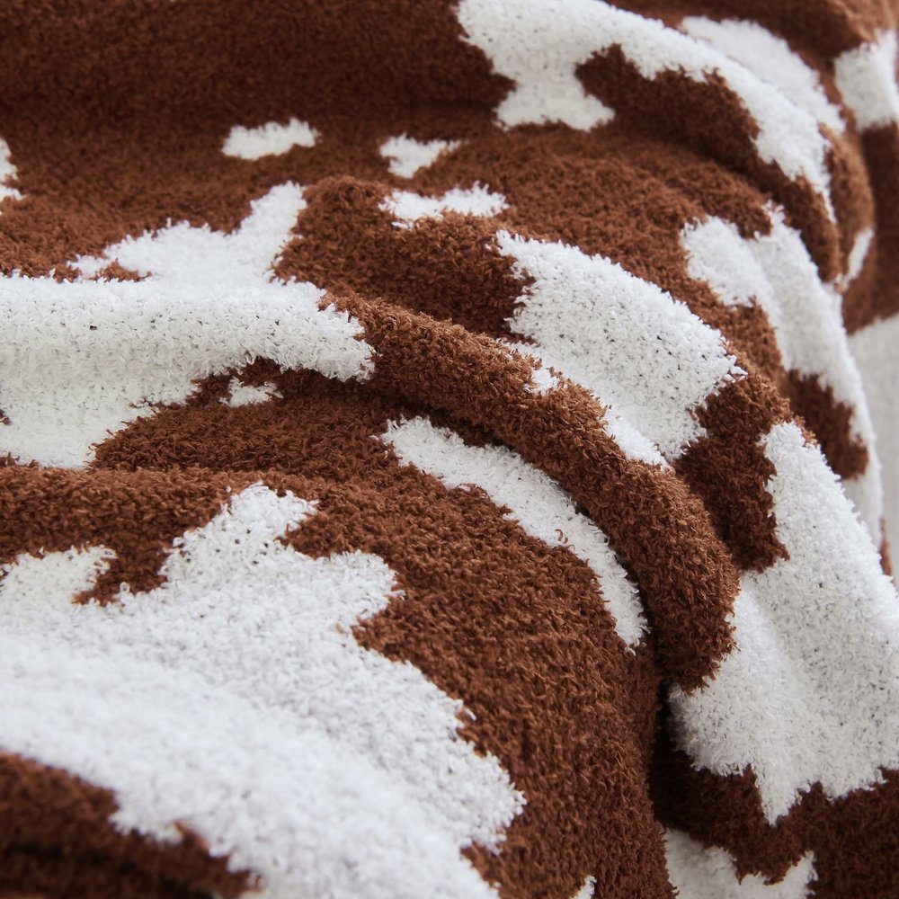 50" X 60" Brown and White Fleece Knitted Abstract Plush Throw Blanket