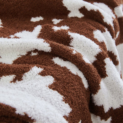 50" X 60" Brown and White Fleece Knitted Abstract Plush Throw Blanket