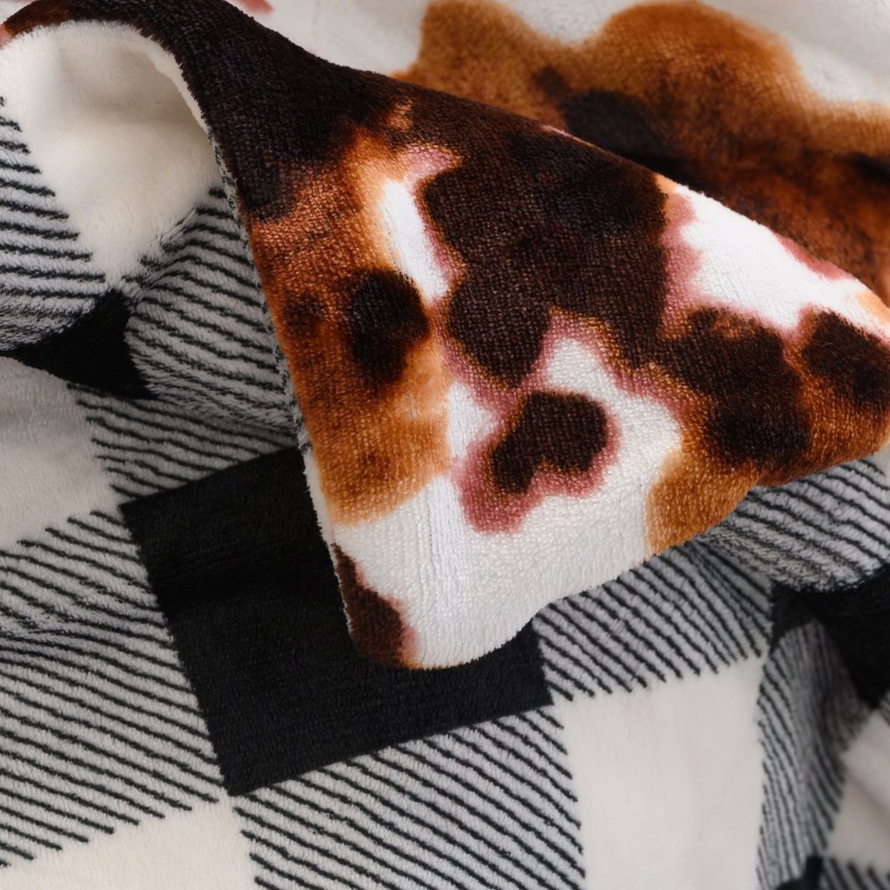 50" X 60" Brown and White Velvet Quilted Animal Print Plush Throw Blanket