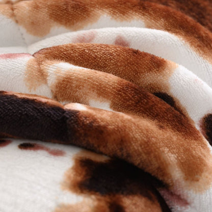 50" X 60" Brown and White Velvet Quilted Animal Print Plush Throw Blanket