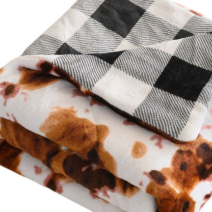 50" X 60" Brown and White Velvet Quilted Animal Print Plush Throw Blanket