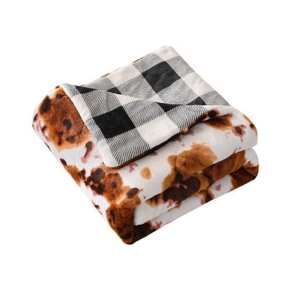 50" X 60" Brown and White Velvet Quilted Animal Print Plush Throw Blanket