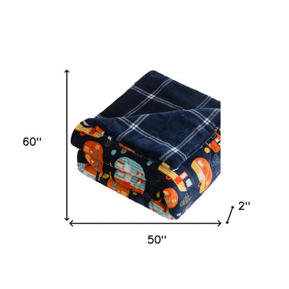 50" X 60" Blue Orange and Yellow Velvet Quilted Plush Throw Blanket