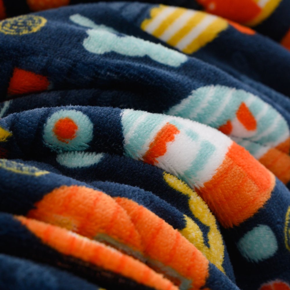 50" X 60" Blue Orange and Yellow Velvet Quilted Plush Throw Blanket