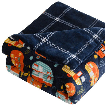 50" X 60" Blue Orange and Yellow Velvet Quilted Plush Throw Blanket