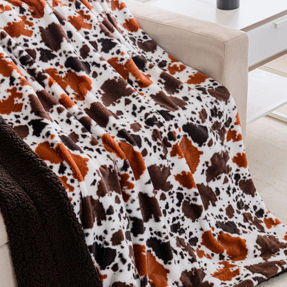 50" X 60" Brown and White Faux Fur Woven Animal Print Plush Throw Blanket