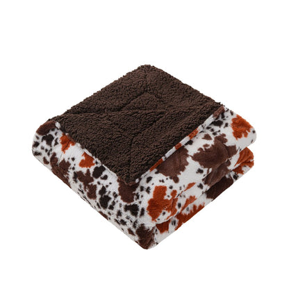 50" X 60" Brown and White Faux Fur Woven Animal Print Plush Throw Blanket