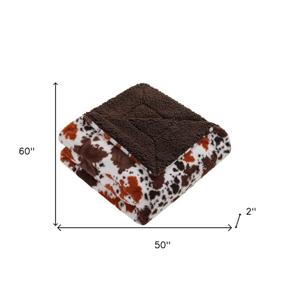 50" X 60" Brown and White Faux Fur Woven Animal Print Plush Throw Blanket