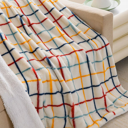 50" X 60" White Yellow and Green Faux Fur Geometric Plush Throw Blanket