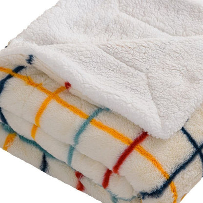 50" X 60" White Yellow and Green Faux Fur Geometric Plush Throw Blanket