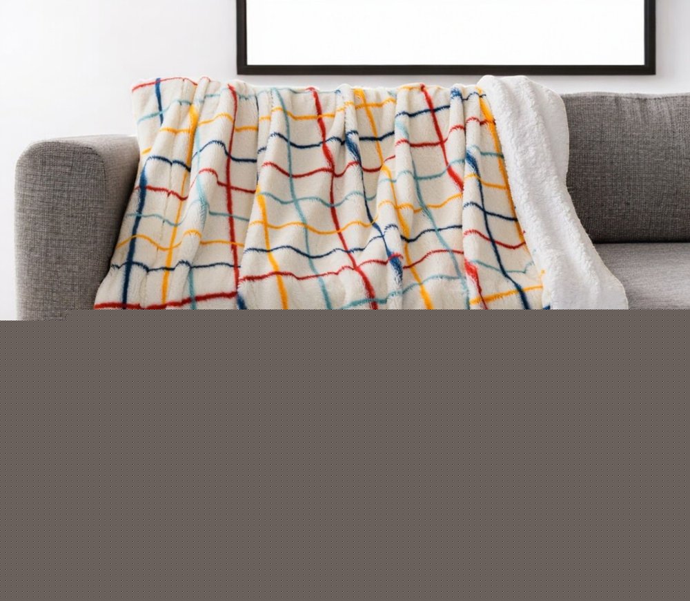 50" X 60" White Yellow and Green Faux Fur Geometric Plush Throw Blanket