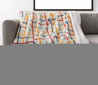 50" X 60" White Yellow and Green Faux Fur Geometric Plush Throw Blanket