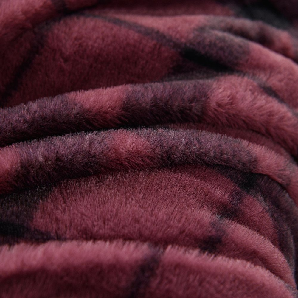 50" X 60" Wine and Black Faux Fur Plaid Plush Throw Blanket