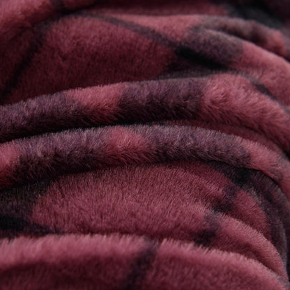 50" X 60" Wine and Black Faux Fur Plaid Plush Throw Blanket