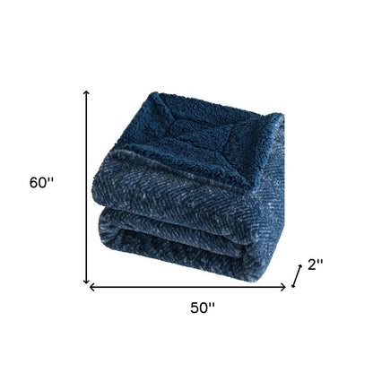 50" X 60" Oxford Blue Faux Fur Herringbone Plush Throw Blanket