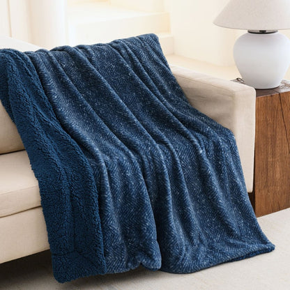 50" X 60" Oxford Blue Faux Fur Herringbone Plush Throw Blanket