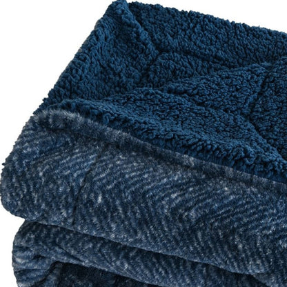 50" X 60" Oxford Blue Faux Fur Herringbone Plush Throw Blanket