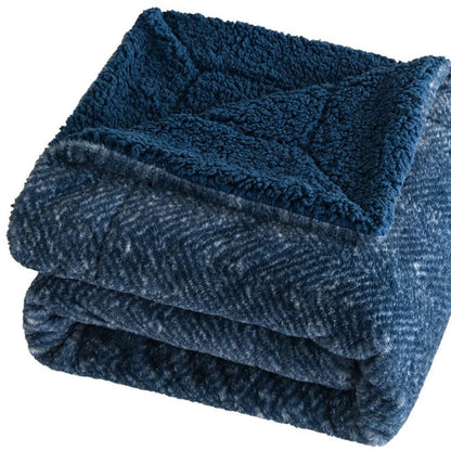 50" X 60" Oxford Blue Faux Fur Herringbone Plush Throw Blanket