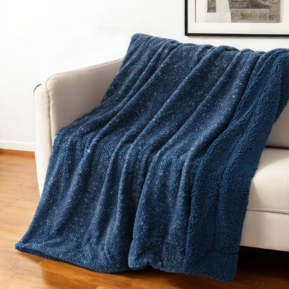 50" X 60" Oxford Blue Faux Fur Herringbone Plush Throw Blanket