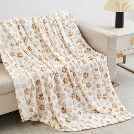 50" X 60" White and Gold Velvet Woven Animal Print Plush Throw Blanket