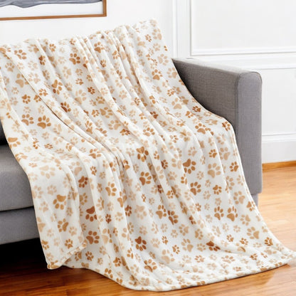 50" X 60" White and Gold Velvet Woven Animal Print Plush Throw Blanket