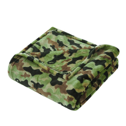 50" X 60" Green and Black Velvet Camouflage Plush Throw Blanket